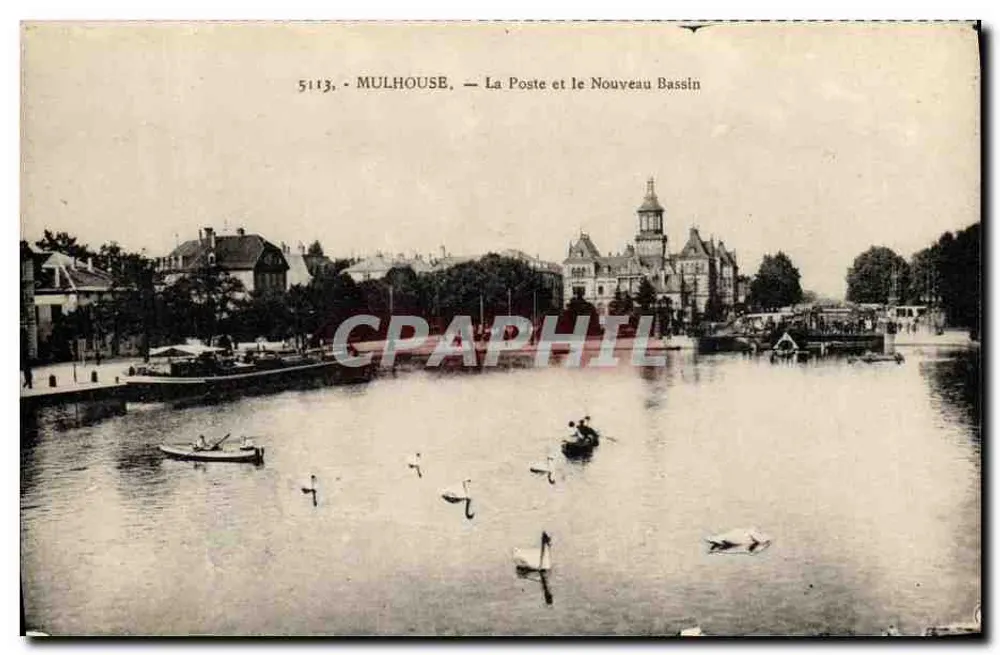 Mulhouse — Das Postamt und der Neue Bassin — Verlag: Karten 'La Cigogne', Straßburg - Vorderseite