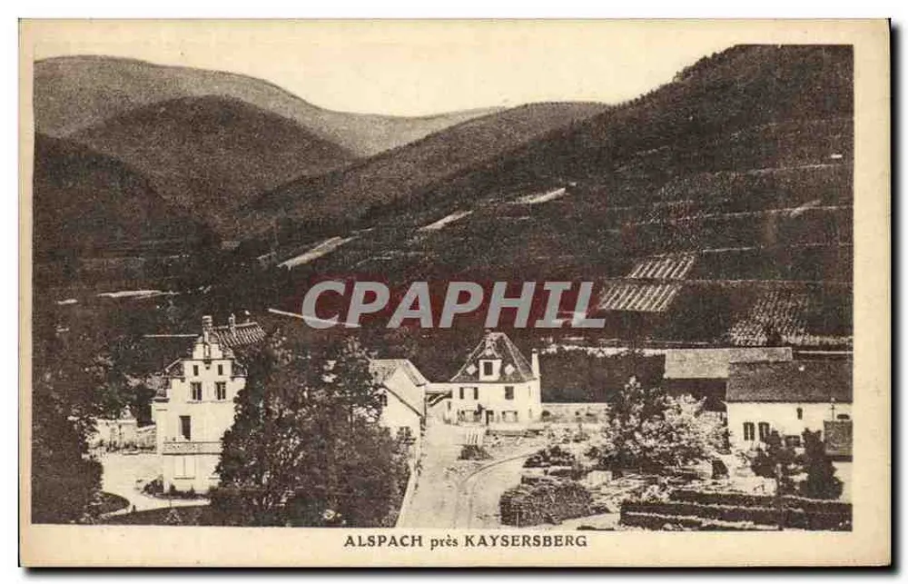 Alspach perto de Kaysersberg — vista panorâmica do vilarejo e das vinhas embaixo — J. Kunz, editor, Soultz-les-Bains - Frente