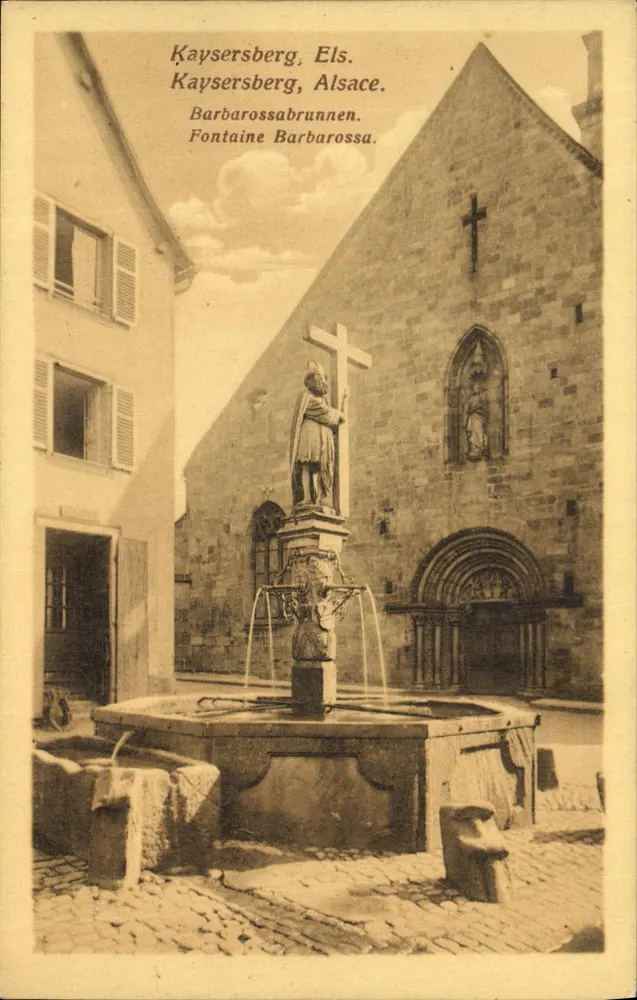 Kaysersberg, Elsass — Fontaine Barbarossa — Verlag J. Kunz, Nr. 2408 - Vorderseite