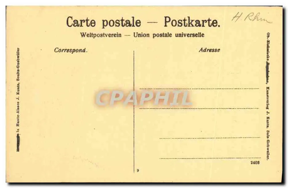 Kaysersberg, Elsass — Fontaine Barbarossa — Verlag J. Kunz, Nr. 2408 - Rückseite