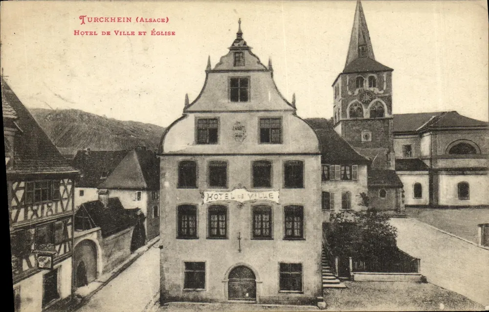 Turckheim (Elsass) — Rathaus und Kirche — Andréa Munt, Turckheim (Elsass) - Vorderseite