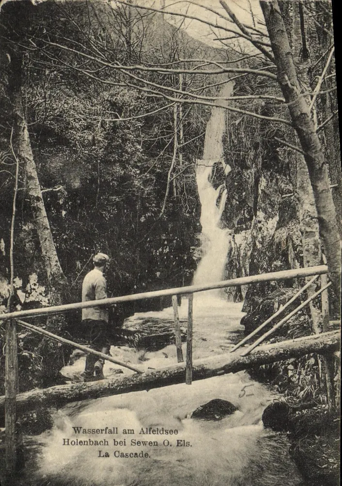 Wasserfall am Alfeldsee — Holenbach bei Sewen O. Els. — J. Kniuz, Gobweiler - Vorderseite