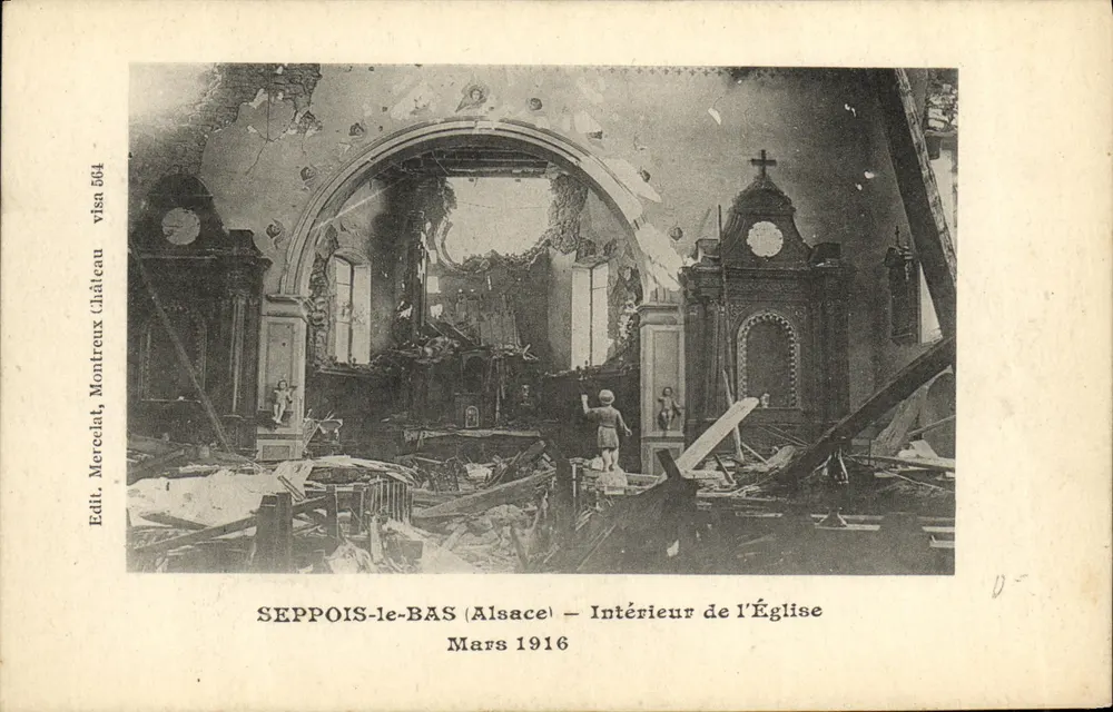 SEPPPOIS-le-BAS (Elsass) — Innenansicht der Kirche — März 1916 — Edit. Mercelat, Montreux Château - Vorderseite