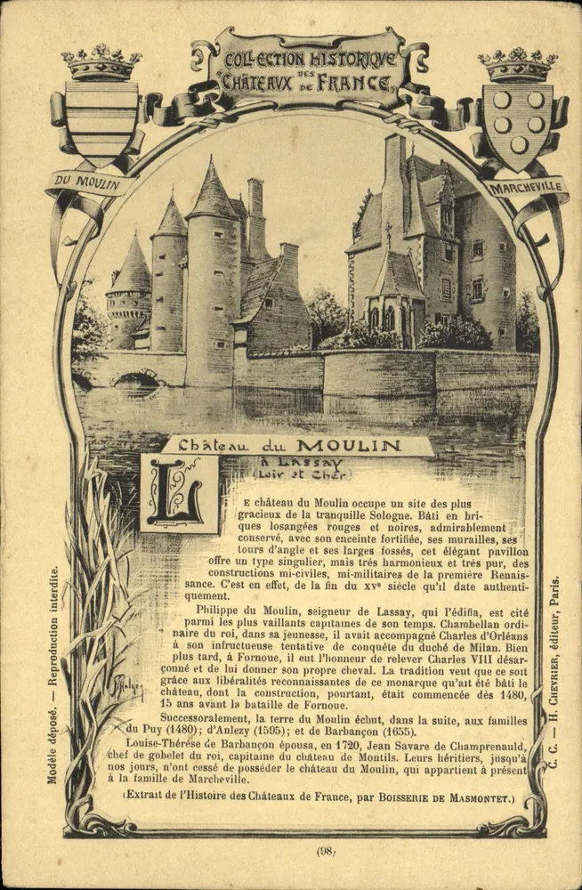 Castelo do Moulin — Lassay (Loir e Cher) — H. Chevrié, editor Paris, n° (98) - Frente