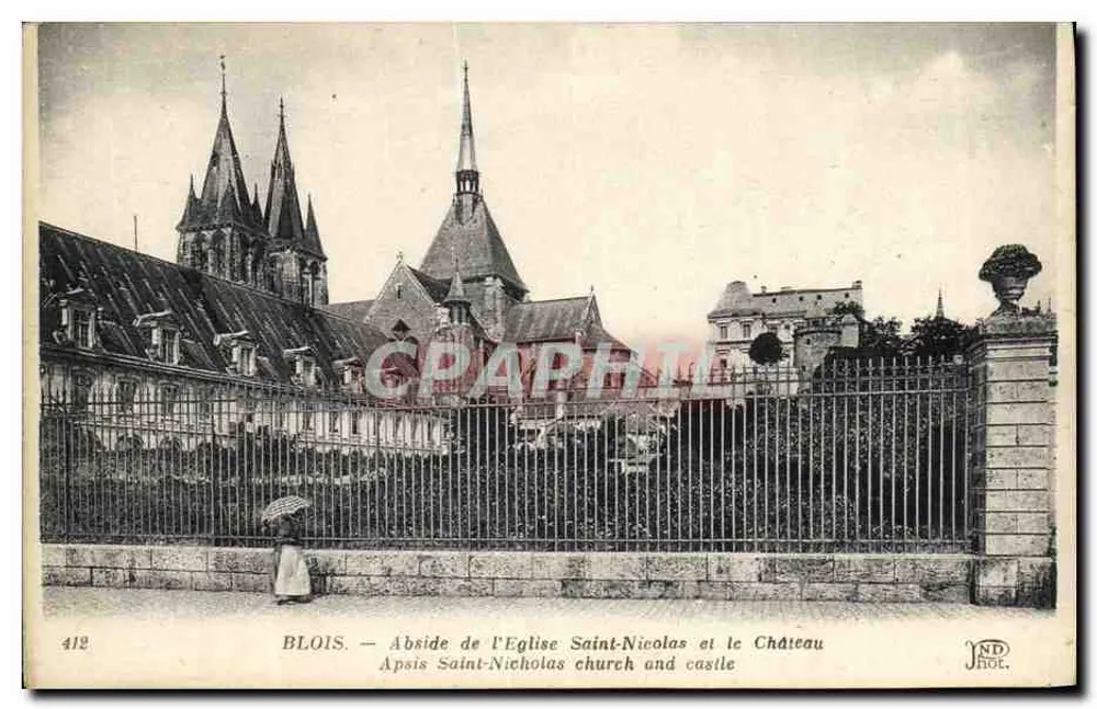 Blois — Apse der Kirche Saint-Nicolas und das Schloss — JND. Hol. n°412 - Vorderseite