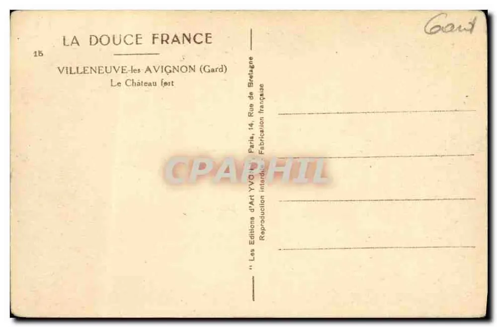 Villeneuve-lès-Avignon — O Castelo Forte — Les Éditions d'Art Yvort, Paris - Verso