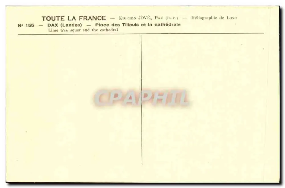 Dax (Landes) — Place des Tilleuls und die Kathedrale — Ausgabe Jové, Pau (B.P.) - Rückseite
