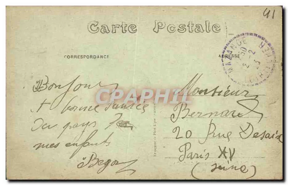Landschaft mit Frau und Hund nahe einem Brücke in Coulon — Verlag L.-&-C. — Stempel 10c - Rückseite