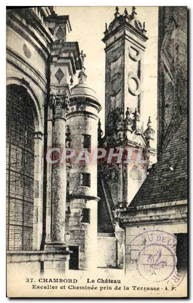 Chambord — Der Schloss, Treppen und Kamin von der Terrasse gesehen — A. P. (Verlag) - Vorderseite