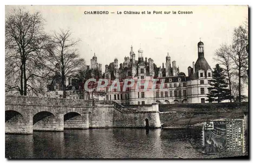 Chambord — Das Schloss und die Brücke über den Cosson - Vorderseite