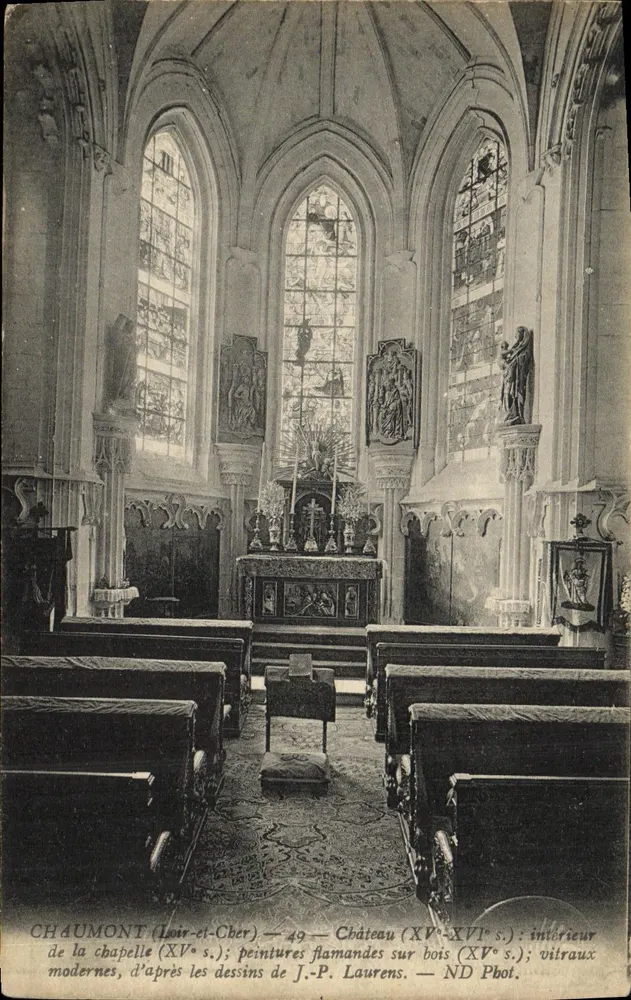Chaumont (Loir-et-Cher) — Interior da capela do castelo (séculos XV-XVI) — ND Pbot. - Frente