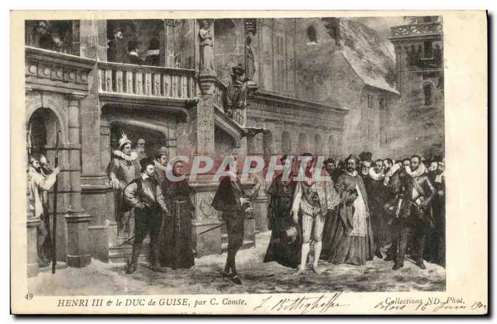 Henri III & der Herzog von Guise — historische Szene — von C. Comte, veröffentlicht von L. Rittighoffer, Nr. 49 - Vorderseite
