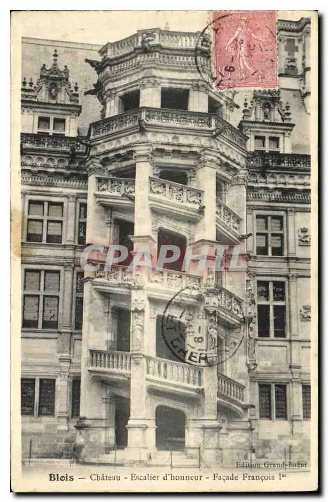 Blois — Schloss — Ehrenstiege — Fassade François Ier — Édition Grand-Bazar - Vorderseite
