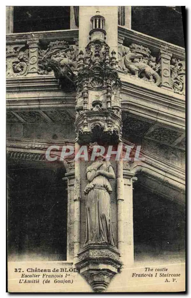 Schloss Blois — Treppenhaus François Ier, Die Freundschaft (von Goujon) — A. Papeghin, Paris-Tours - Vorderseite
