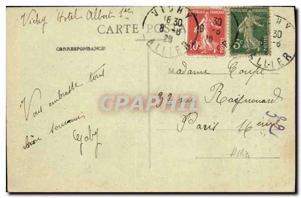 Vichy — Überdachte Promenaden und Rue Cunin-Gridaine — Ausgabe L. O. - Rückseite