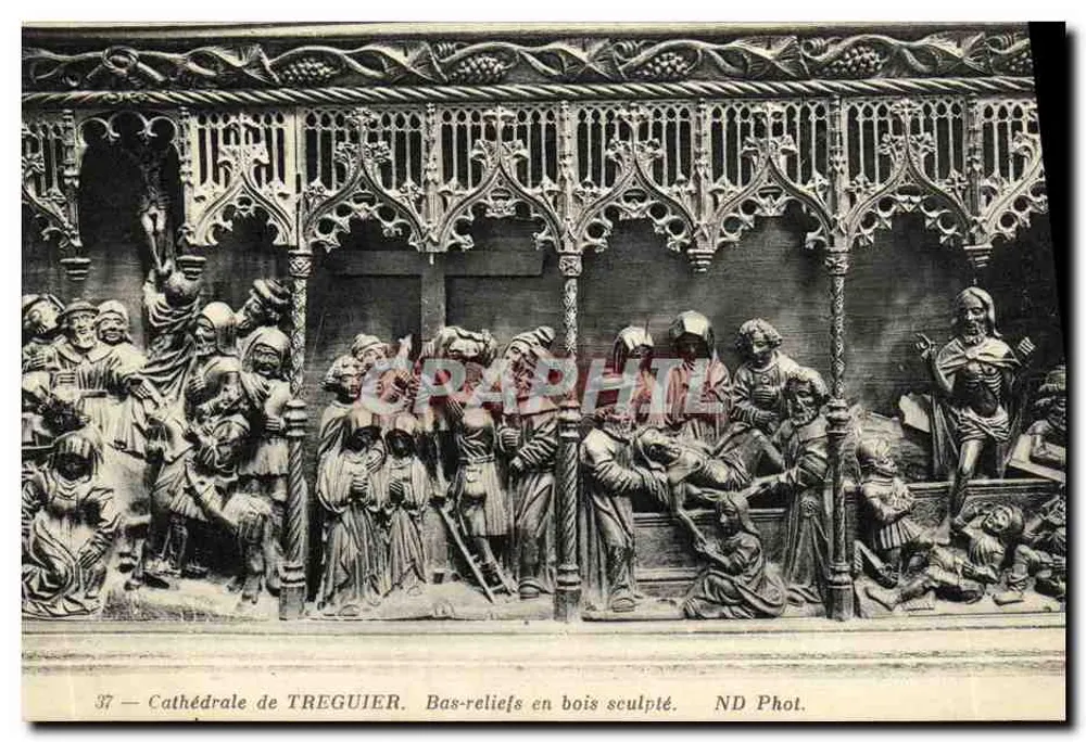 Catedral de TREGUIER — Bas-reliefs em madeira esculpida — ND Fot. TREGUIER - Frente