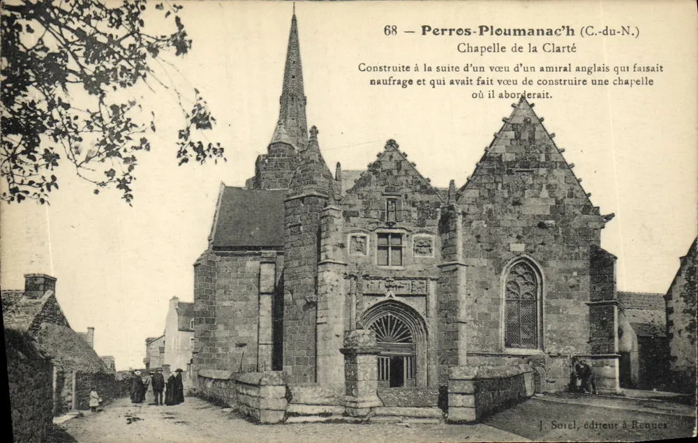 Perros-Ploumanac'h (C.-du-N.) — Capela da Clarté — J. Sorel, editor em Rennes - Frente