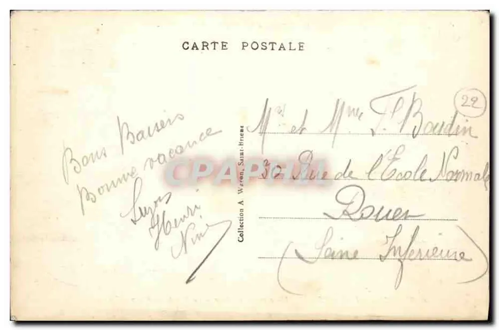 La Bretagne Pittoresque — Ein Stück der Küste — Die Spitze von Piégou — Die Rotunde — A.W. - 9364 - Val André - Rückseite