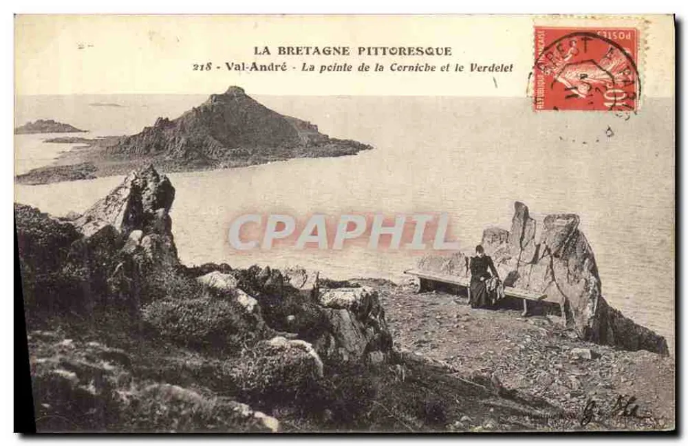 A ponta da Corniche e o Verdelet — Val-André — Editor: La Bretagne Pittoresque, n° 218 - Frente