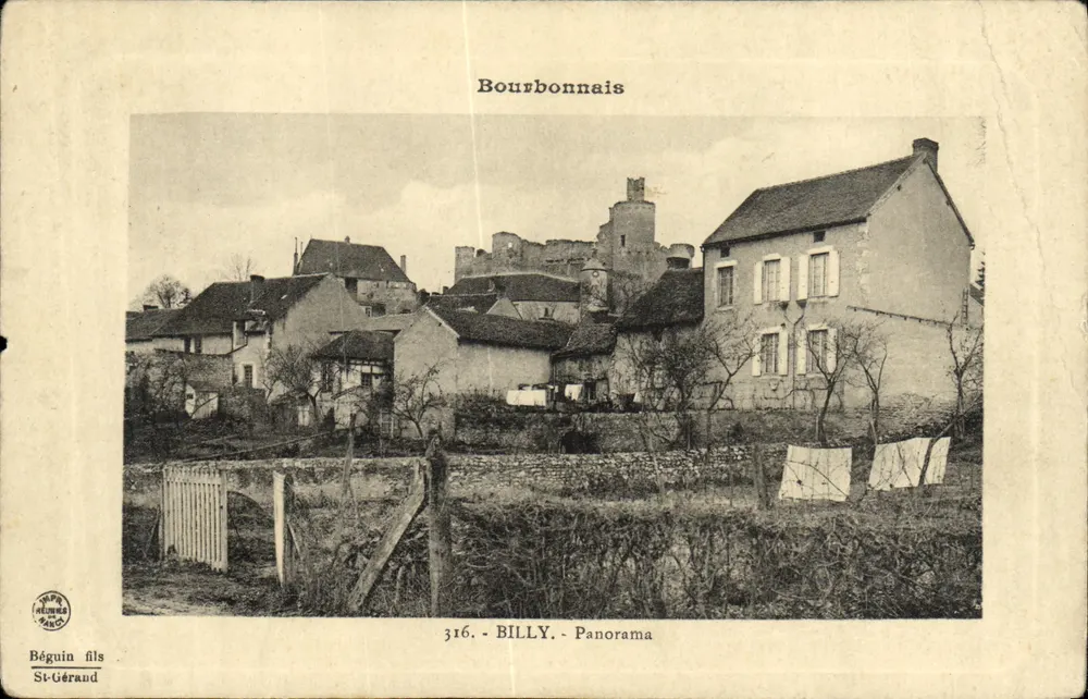 BILLY - Panorama — vue du village avec château et maisons — éditeur Béguin fils St-Gérand - Frente