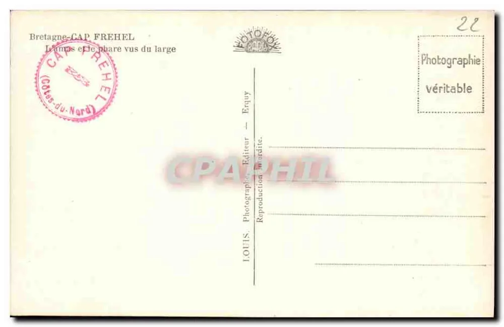 Cap Fréhel — Farol e falésias — Louis, Editor em Erquy - Verso