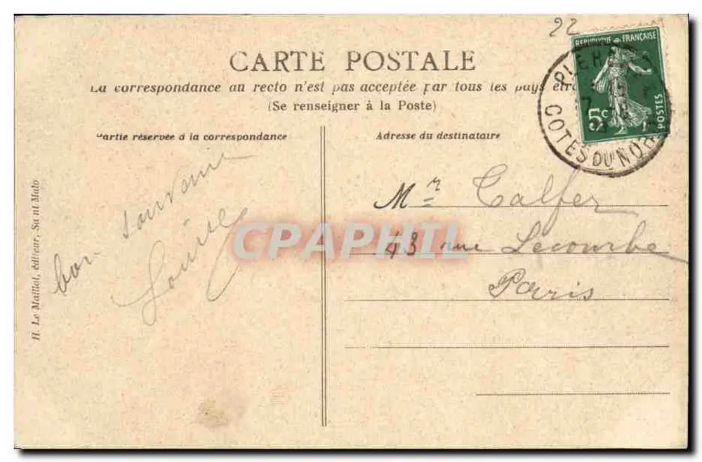 Costa da Esmeralda — O Cabo Fréhel — Estudo de rochas — H. Le Maillet, editor, Saint-Malo - Verso