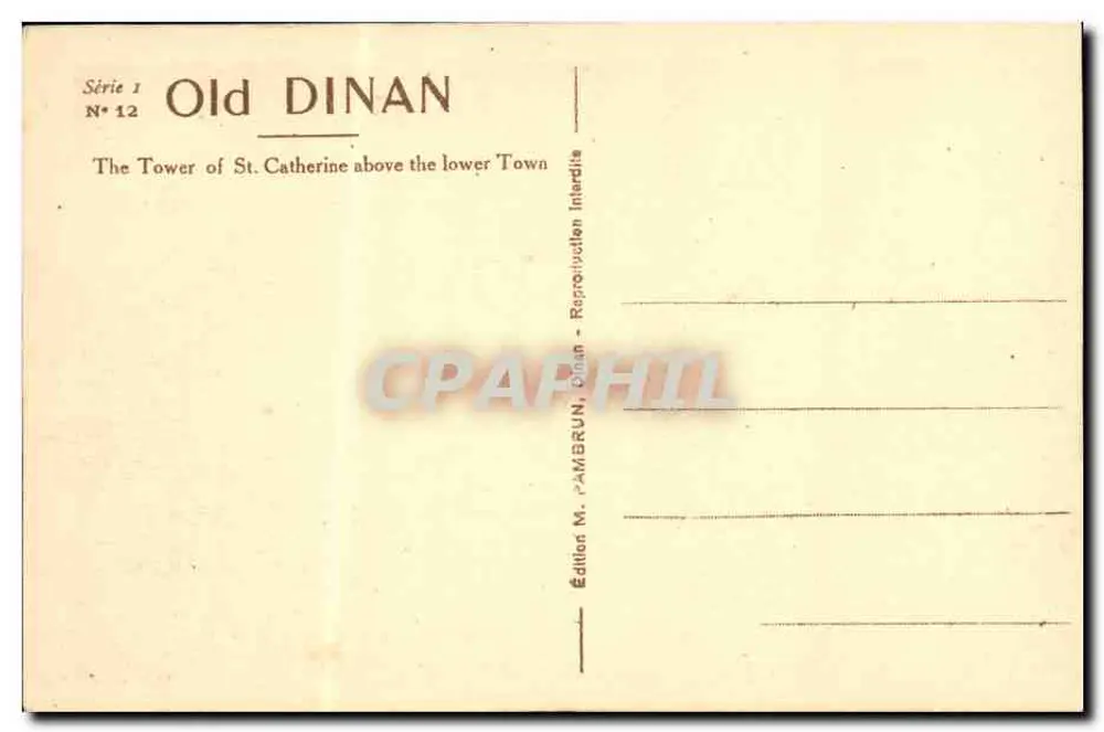 Dinan - Turm Sainte-Catherine, der die untere Stadt überragt — Edition M. PAMBRUN, Serie 1 Nr. 12 - Rückseite