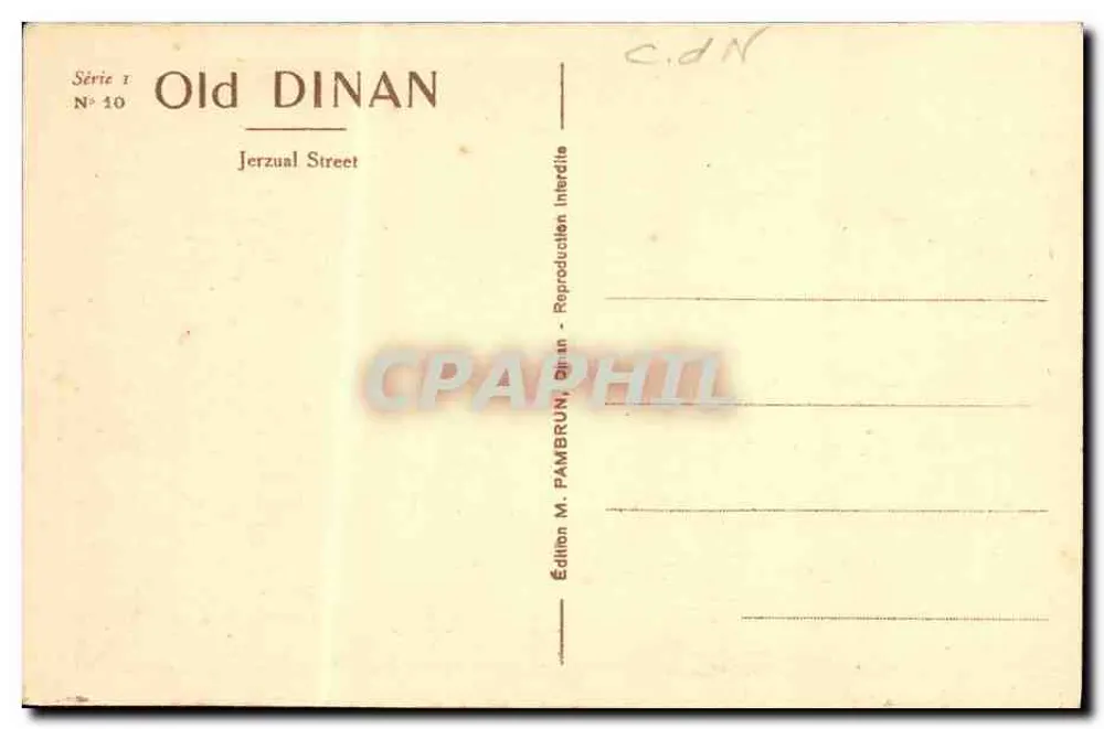 Dinan - Rue du Jerzual — vista sob um arco — Édition M. PAMBRUN, Dinan, N° 10 - Verso