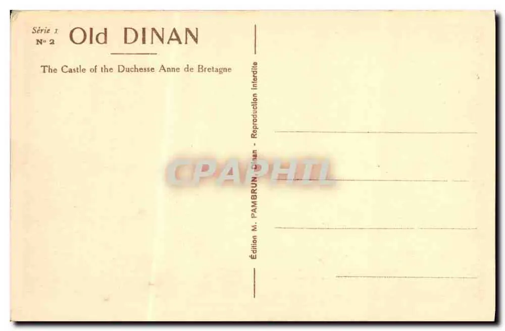 Dinan - Castelo da Duquesa Ana — Edição M. Pambrun, Série I N°2 - Verso