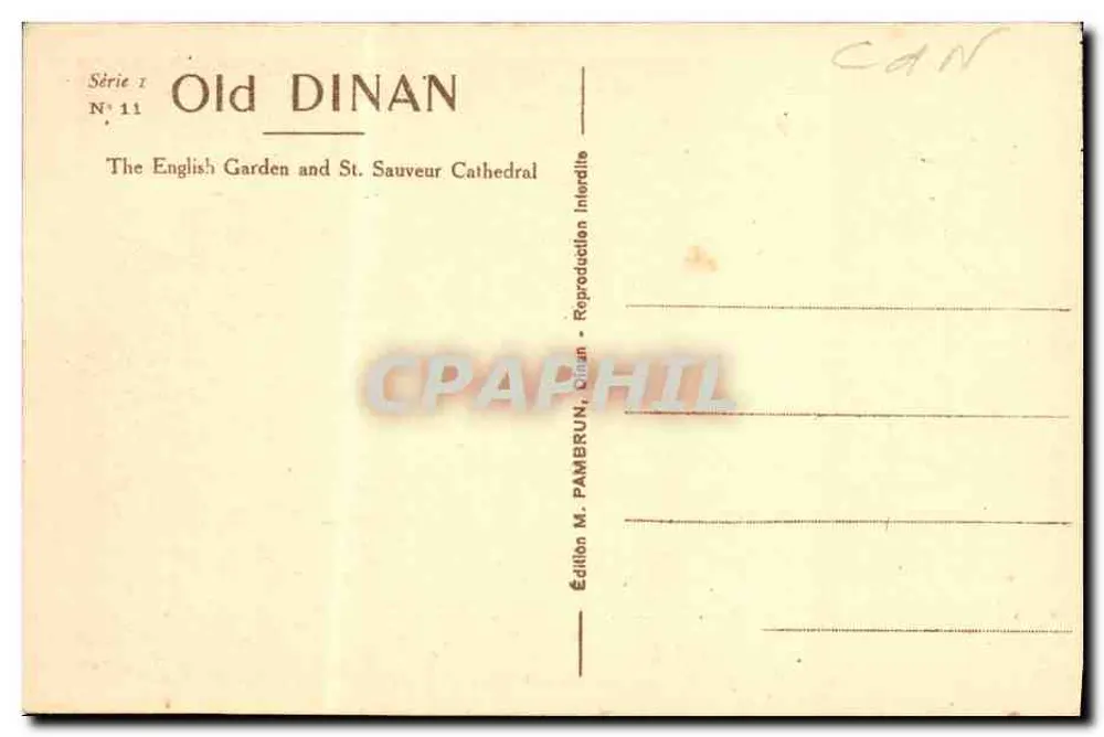 Dinan - Englischer Garten und Kirche St-Sauveur — Serie I Nr. 11, Edition M. PAMBRUN, Dinan - Rückseite