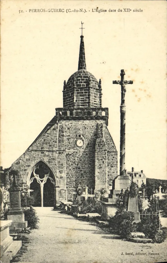 Perros-Guirec (C.-du-N.) — A Igreja data do século XII — J. Sorel, editor, Rennes, n°51 - Frente