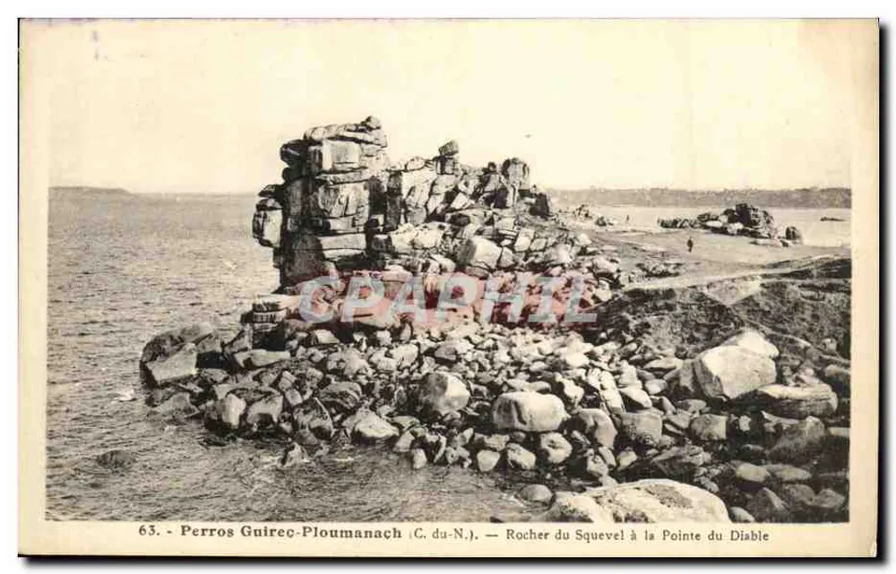 Perros Guirec-Ploumanach (C. du-N.) — Felsen von Squevel an der Teufelszunge - Vorderseite