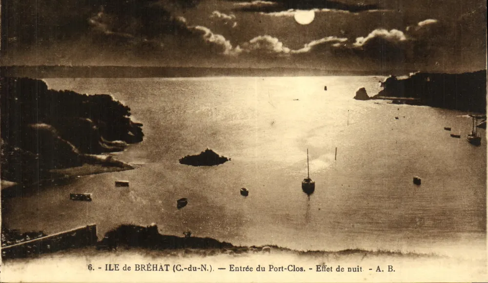 Insel Bréhat (C.-du-N.) — Eingang zum Port-Clos — Nacht-Effekt — A. B. - Vorderseite