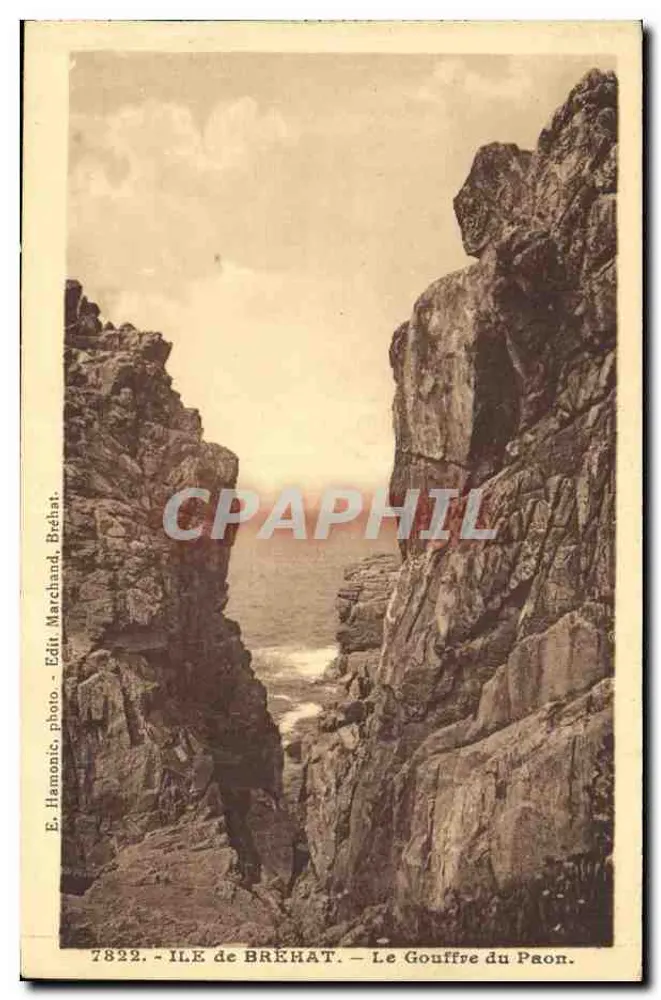 Ilha de Bréhat — O Abismo do Pavão — E. Hamonic Foto, Edit. Marchand Bréhat, n°7822 - Frente