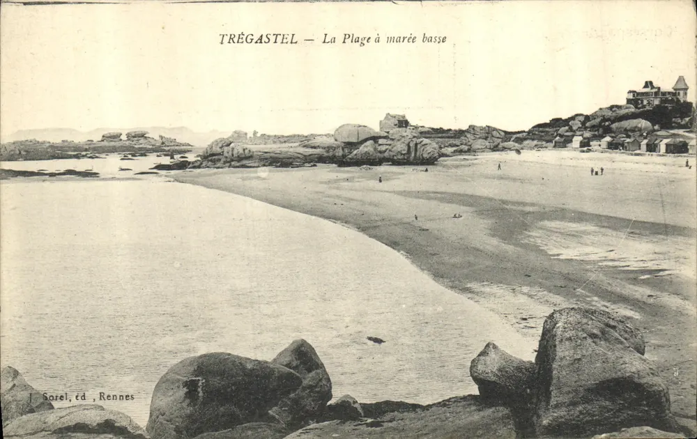Trégastel — A Praia com maré baixa — J. Sorel, editado por Rennes - Frente