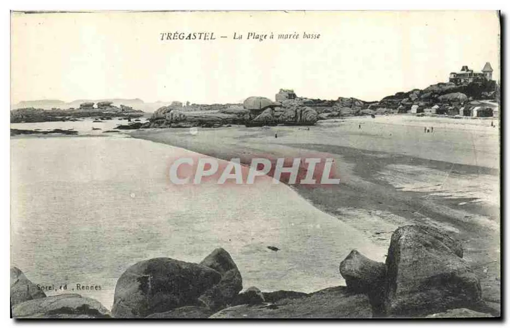 Trégastel — A Praia com maré baixa — Sorel, editor Rennes - Frente
