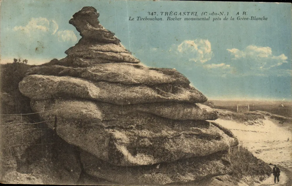 Trégastel (C.-du-N.) — Le Tirebouchon, monumentales Felsenstück in der Nähe der Grève-Blanche — Phototypie A. Bruel, Angers, n°347 - Vorderseite