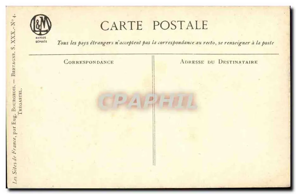 Trégastel — Vista da costa rochosa — Eugène Bourgoy — editor MAQUÉ DÉROUÉC, n° XXX - Verso