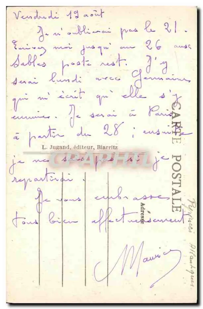 Biarritz — Die Strände und die Hydrangeen der Place Bellevue — L. Jugand, Verlag - Rückseite