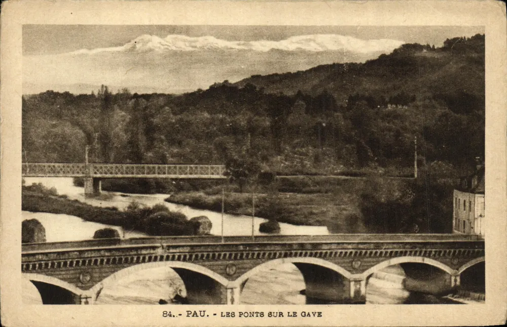 Pau - Os Pontes sobre o Gave — Hélingravure Labouche Frères, Toulouse, n° 84 - Frente
