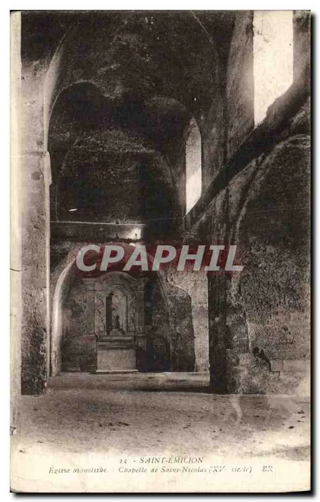 Saint-Émilion — Monolithische Kirche, Kapelle Saint-Nicolas (15. Jahrhundert) — Bloc frères, Bordeaux - Vorderseite