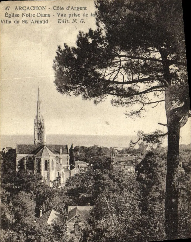 Arcachon - Kirche Notre-Dame - Ansicht von der Côte d'Argent - Villa de St. Arnaud - Edit. N.G. - Vorderseite