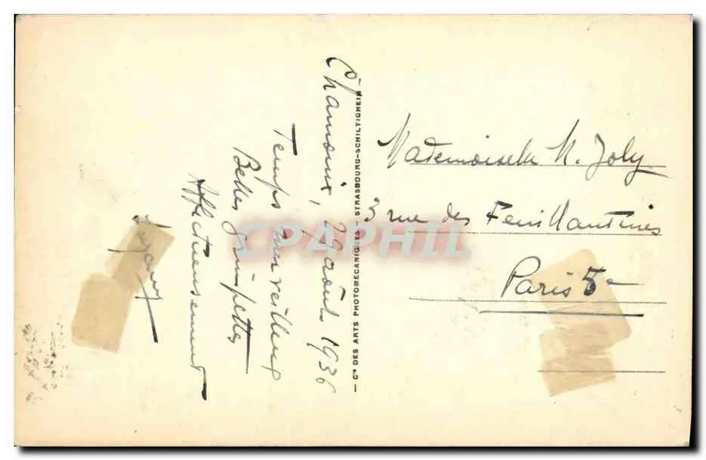 Chamonix-Mont-Blanc — A Jonction e os Grandes Mulets — Editor: C° des Arts Photomécaniques, n° 271 - Verso