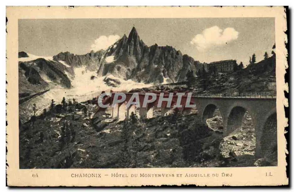 Chamonix — Hotel du Montenvers und Aiguille du Dru — Verlag L.L. n° 64 - Vorderseite