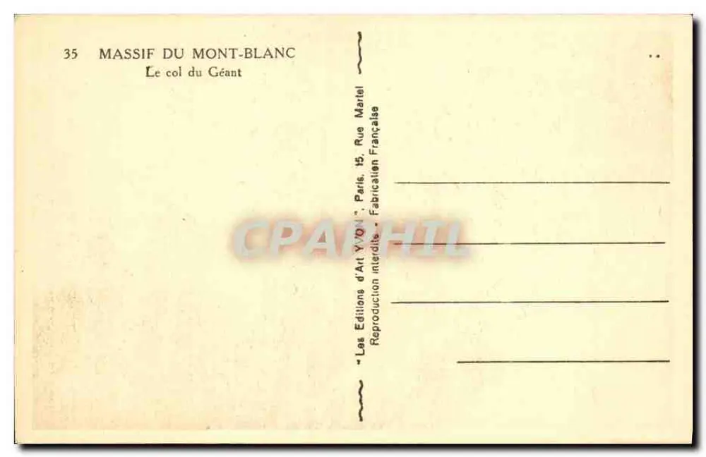 Massif do Mont-Blanc — O col do Géant — Edições de Arte YVON - Verso