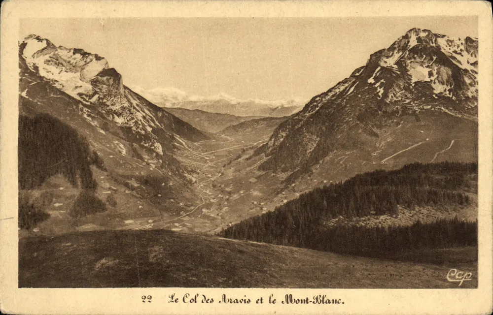 El Col des Aravis y el Mont-Blanc — vista alpina — C.P. (n°22) - Anverso