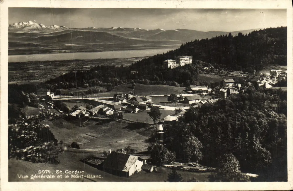 St. Cergue — Vue générale et le Mont-Blanc — éditeur impr. sur la carte n° 9974 - Frente