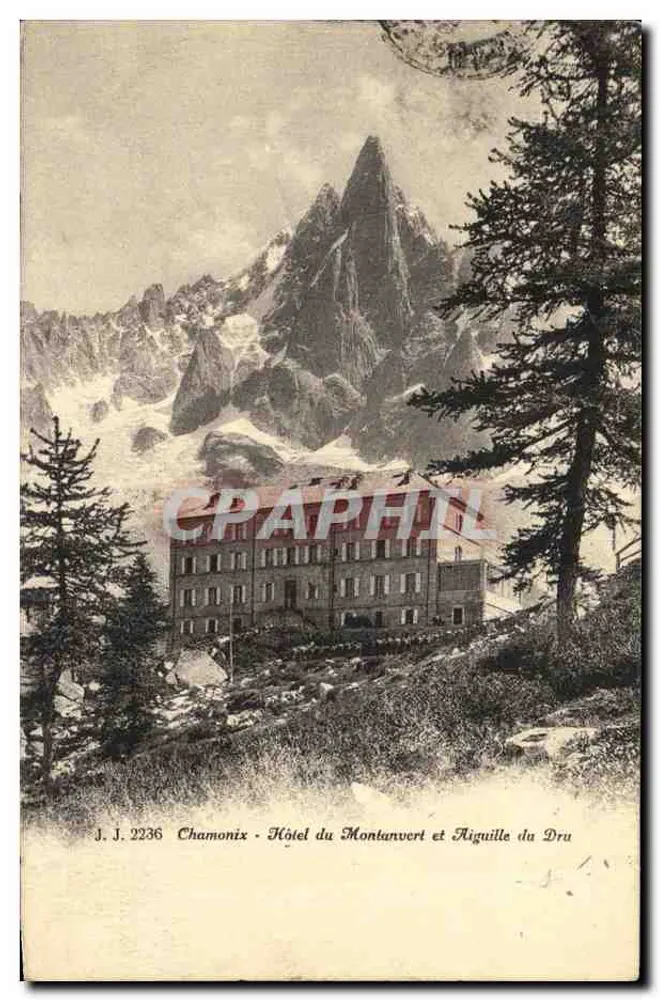 Chamonix - Hotel du Montanvert y Aiguille du Dru — J. J. 2236, editor Jullien frères, Ginebra - Anverso