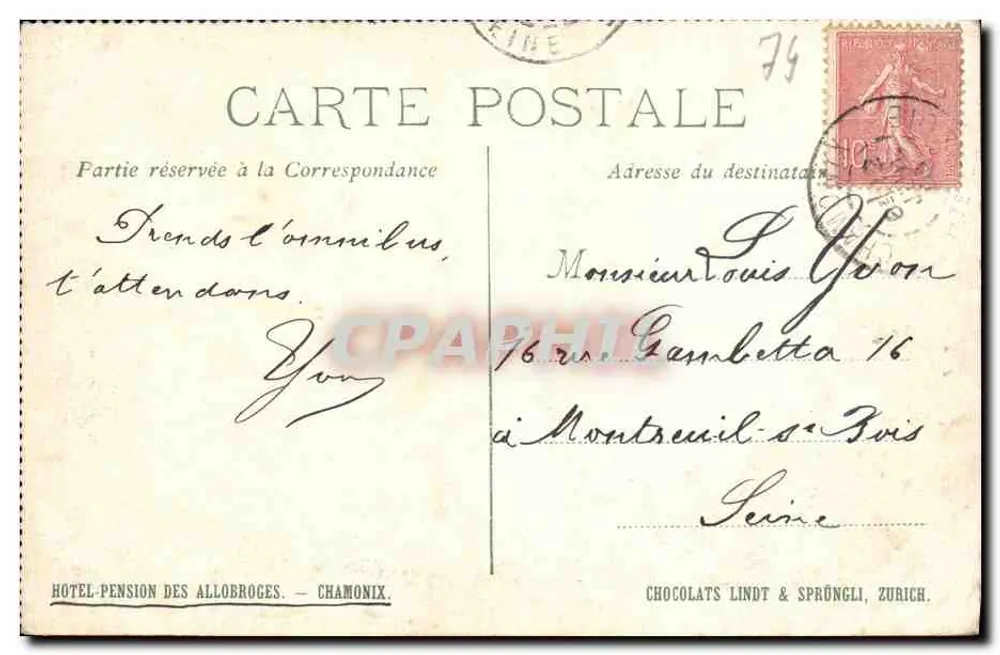 Het Mauvais Pas — Chamonix — uitgever HOTEL-PENSION DES ALLOBROGES - Achterkant