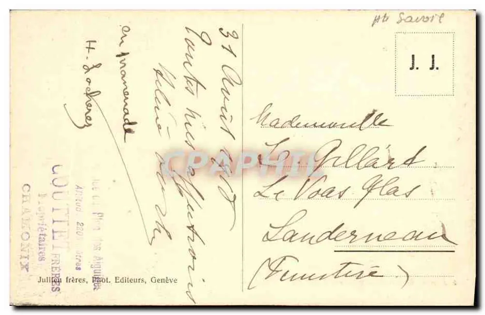 Chamonix - Plano da Aiguille e o Mont-Blanc — J. J. 1095 - Verso
